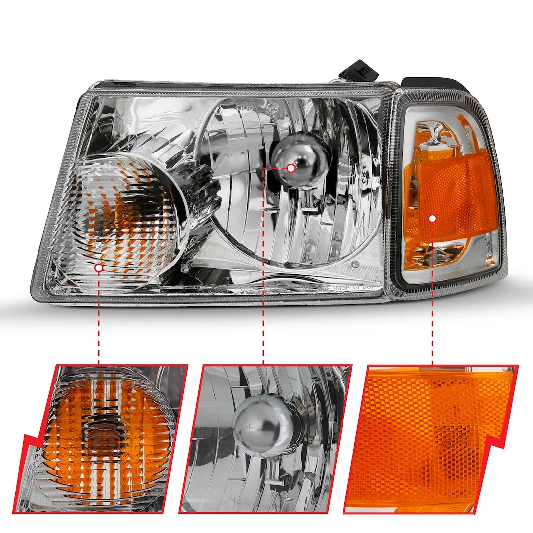 111484 – ANZO Headlight Assembly, Halogen High Beam/ 9007 Halogen Low Beam White Bulb With Amber Turn Signal Light Cr...
